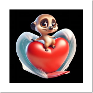 Heart Embrace Meerkat Surfer – Navigating the Sea of Love Tee Posters and Art